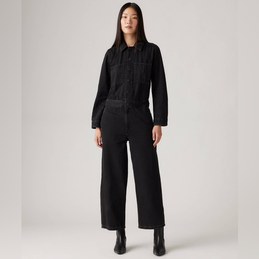 Levi's Premium ICONIC JUMPSUIT Black Denim One Piece Jeans Medium New NWT $128 - Picture 5 of 12